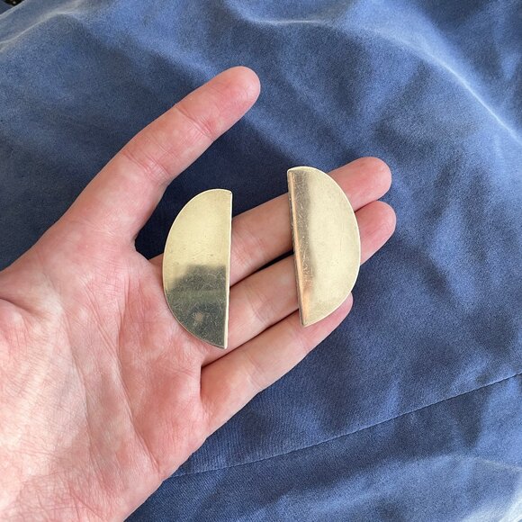 Modern Weaving Lunula silver earrings minimalist modernist statement earrings - Picture 7 of 7